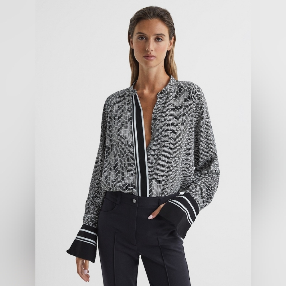 REISS 'Ivy' Blouse in Black and White Pattern
